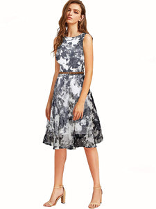 Designer Printed   Dress With Belt