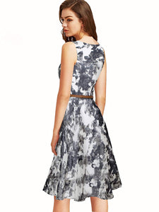 Designer Printed   Dress With Belt